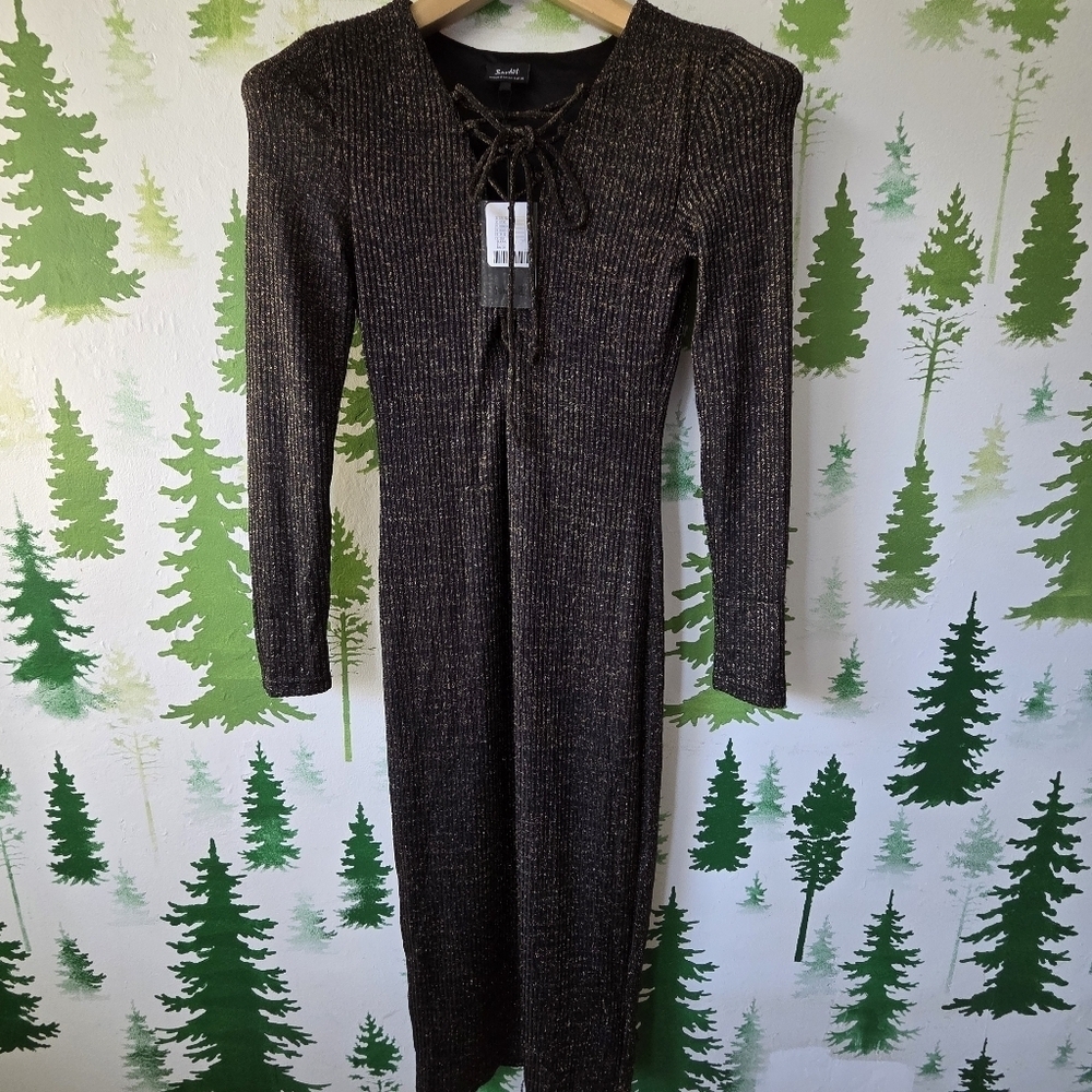 Bardot Long Sleeve Ribbed Dress